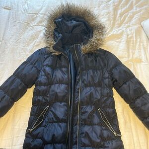 Navy blue puffer jacket, long